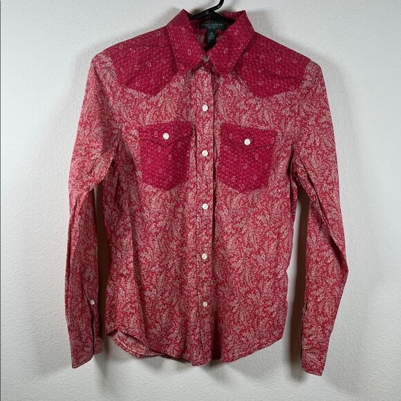 Lauren Ralph Lauren vintage large western red/white paisley/floral shirt - Picture 1 of 5
